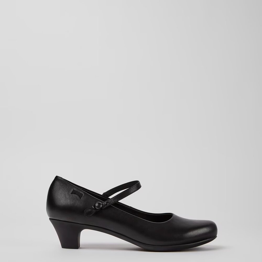 CAMPER Helena Black Leather Mary Janes Rubber Sole Heels Size EUR 39 US 8.5